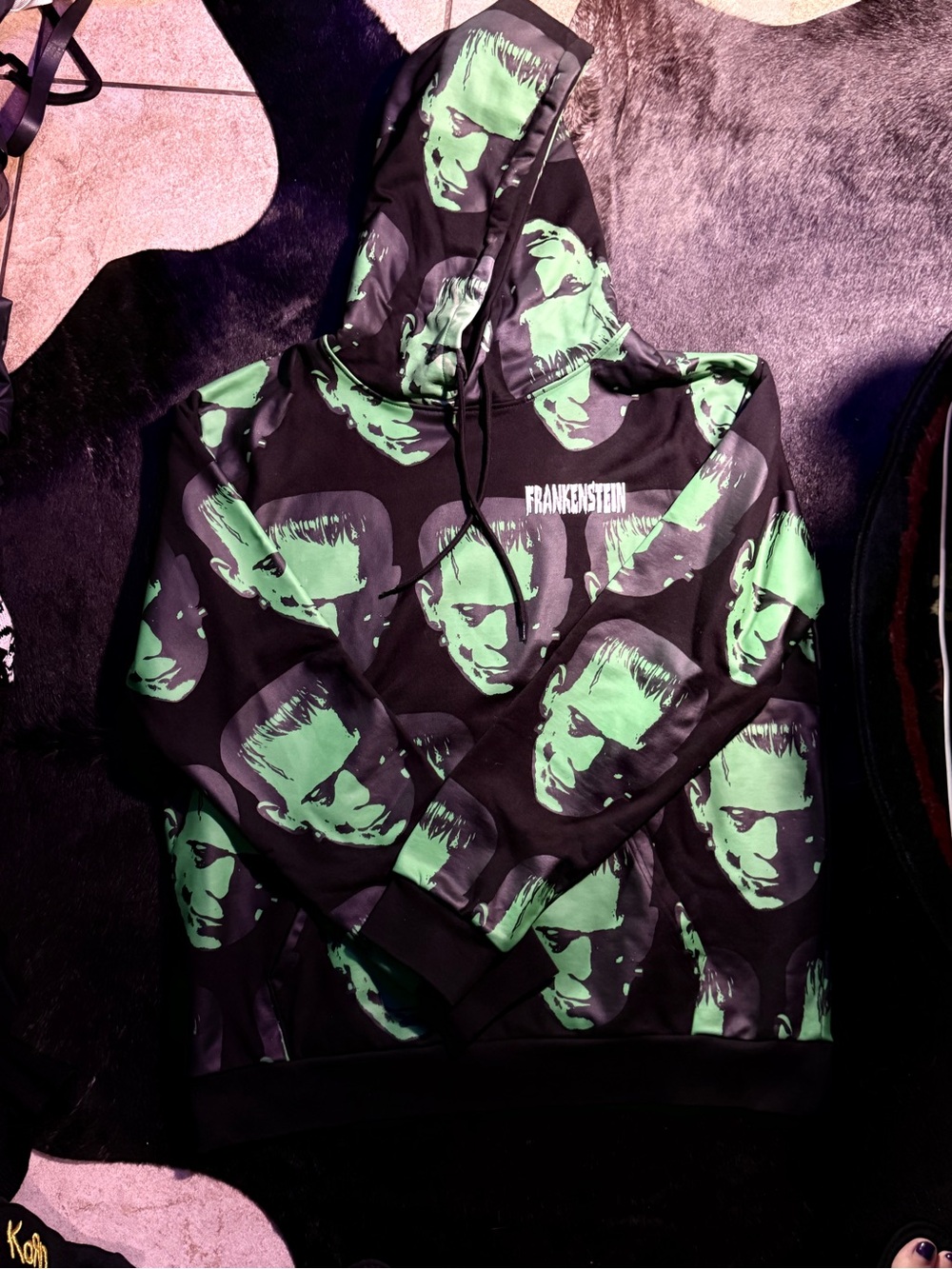 Frankenstein Graphic Hoodie in Black & Neon Green